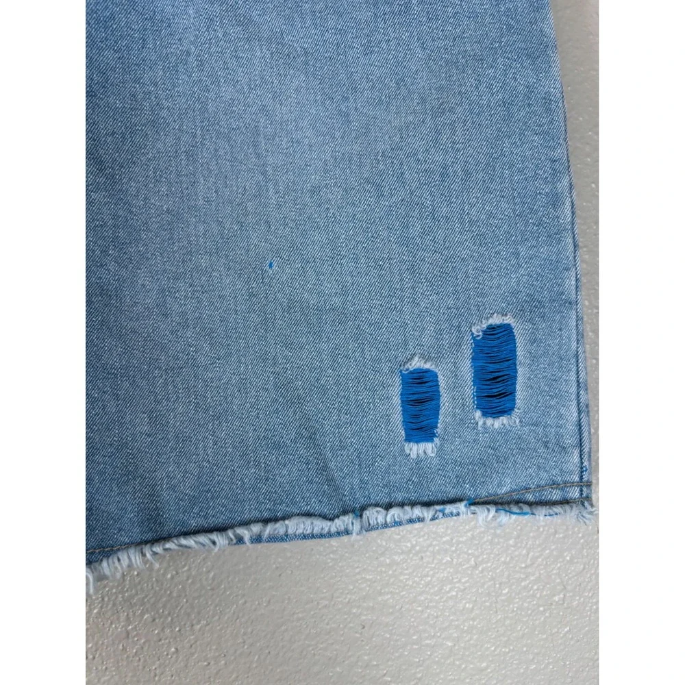 Route 66 Girls Y2K Denim Mini Skirt Blue Distressed Raw Hem Size 8